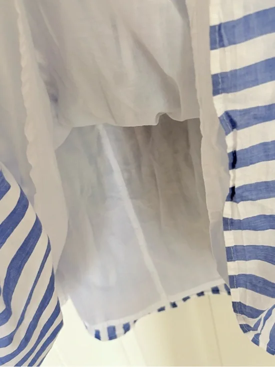 J Crew Factory Tiered midi skirt Sail Blue Stripe Pull on Cotton Preppy Size M - Picture 8 of 13